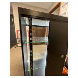Black Retail Counter with Glass Display Case and Storage, 48x22x42 in - contents not inc