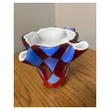 Set of 4 Signed Art Glass Vessels and Bowls with Iridescent and Checkered Designs