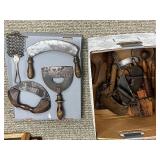 Collection of Vintage Chopping Knives and Kitchen Tools with Wood Handles