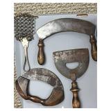 Collection of Vintage Chopping Knives and Kitchen Tools with Wood Handles