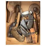 Collection of Vintage Chopping Knives and Kitchen Tools with Wood Handles