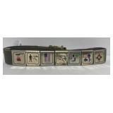 Vintage Boy Scouts Solid Brass Belt Buckle, Web Belt and 8 Assorted Metal Slide Medals