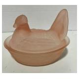 Frosted Glass Pink 6" Hen on Nest