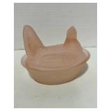 Frosted Glass Pink 6" Hen on Nest