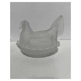 Vintage Westmoreland Frosted Glass 8" Hen on Nest