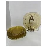 Set of 6 Square 9" Federal Glass Madrid Pattern Amber Plates