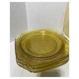 Set of 6 Square 9" Federal Glass Madrid Pattern Amber Plates