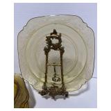 Set of 6 Square 9" Federal Glass Madrid Pattern Amber Plates