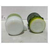 2 Vintage Fire King Anchor Hocking Mugs: Green Kimberly and Green Gingham
