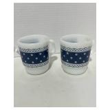 2 Vintage Fire King Anchor Hocking Mugs: Polka Dot with Blue Lace