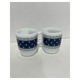 2 Vintage Fire King Anchor Hocking Mugs: Polka Dot with Blue Lace