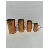 Vintage Set of 4 Copper Measuring Cups w Brass Handles