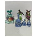 Lot of Bells and Music Boxes: 4 Bells and 2 Bird Music Boxes