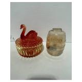 Flash Paint Vintage Swan Covered Dish and Carnival Barrell Bank