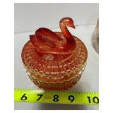 Flash Paint Vintage Swan Covered Dish and Carnival Barrell Bank