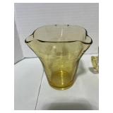 Vintage 3 Spout Amber Measuring Cup, Amber Sugar Dish and Yellow Parfait Glass
