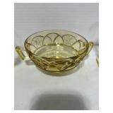 Vintage 3 Spout Amber Measuring Cup, Amber Sugar Dish and Yellow Parfait Glass