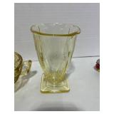 Vintage 3 Spout Amber Measuring Cup, Amber Sugar Dish and Yellow Parfait Glass