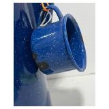 Cute Blue Enamel Ware Coffee Pot w Cup Some Rust