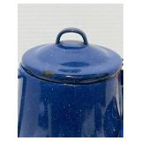 Cute Blue Enamel Ware Coffee Pot w Cup Some Rust