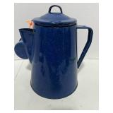 Cute Blue Enamel Ware Coffee Pot w Cup Some Rust
