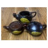 Vintage Redware Pottery Stacked Salt and Pepper with Mustard Pot and Spoon Japan