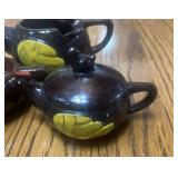 Vintage Redware Pottery Stacked Salt and Pepper with Mustard Pot and Spoon Japan