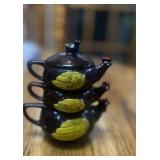 Vintage Redware Pottery Stacked Salt and Pepper with Mustard Pot and Spoon Japan