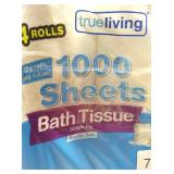 True Living 1000 Sheets Bath Tissue, 4 Rolls  (set of 4)