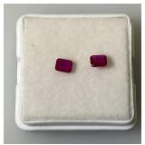 GDL Laboratory Natural Red Ruby Gemstones  (Cuorundum) 4x3MM .45Ct  +/- For 2 Pcs. Emerald Cut In Protective Cases