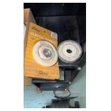 6" BENCH Buffer on stand, Buffalo 6" Bench grinder  with polishing kit & other items on stand