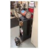 6" BENCH Buffer on stand, Buffalo 6" Bench grinder  with polishing kit & other items on stand