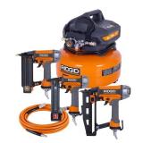 RIDGID 6 Gal. 150 PSI Electric Air Compressor with 25 ft. Hose, 18GA Brad Nailer, 16GA Finish Nailer and 18GA Finish Stapler