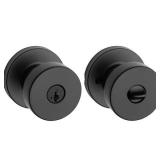 Kwikset Pismo Round Matte Black Exterior Entry Door Knob Featuring SmartKey Security with Microban Antimicrobial Technology