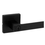 Kwikset Singapore Square Matte Black Keyed Entry Door Handle with Microban Featuring SmartKey Security
