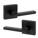 Kwikset Halifax Square Matte Black Privacy Bed/Bath Door Handle with Lock