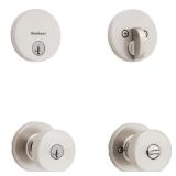 Kwikset Pismo Round Rose Satin Nickel Knob Door Combo Pack Featuring SmartKey Security