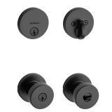 Kwikset 991 Pismo Keyed Entry Knob and Single Cylinder Deadbolt Combo Pack Featuring SmartKey in Matte Black