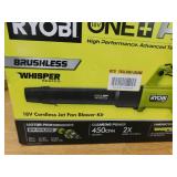 RYOBI ONE+ HP 18V Brushless Whisper Series 130 MPH 450 CFM Cordless Battery Leaf Blower with 4.0 Ah Battery and Charger