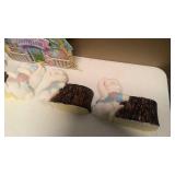 Vintage Burwood Products set of 4 bunny rabbit wall pocket holders, and Precious momements easter sign