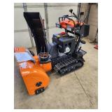 34" Stand-On Gas-Powered Snow Blower, Dual Stage, Rubber Track, LED Light, 50â Throwing Distance