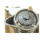 Antique Stoneware Coffee Pot & White Porcelain Teapot w/gold trim