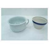 Ironstone Chamber Pot & Over and Back Outfitters Blue and Cream Stoneware Mixing Bowl