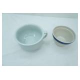 Ironstone Chamber Pot & Over and Back Outfitters Blue and Cream Stoneware Mixing Bowl