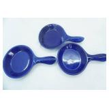 3 piece Cobalt Blue Stoneware Sizzler with embossed Fish on handle