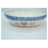 blue spongeware mixing bowl with heart motif 10" x 12"