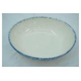 blue spongeware mixing bowl with heart motif 10" x 12"