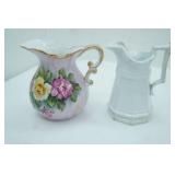 2 pitchers Ironstone China, Lefton hand painted porcelain