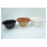 3 stoneware bowls in various sizes from 7.5" to 9.5"