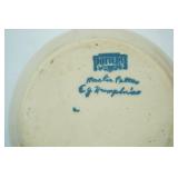 Marshall Pottery heart-shaped stoneware with spongeware design, East Texas stoneware bowl with green spongeware and fluted design